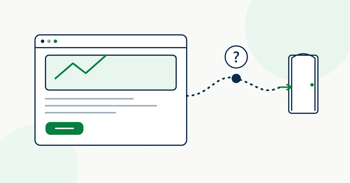 Illustration of a website page with a visitor’s path leading away from it, questioning where to go next.